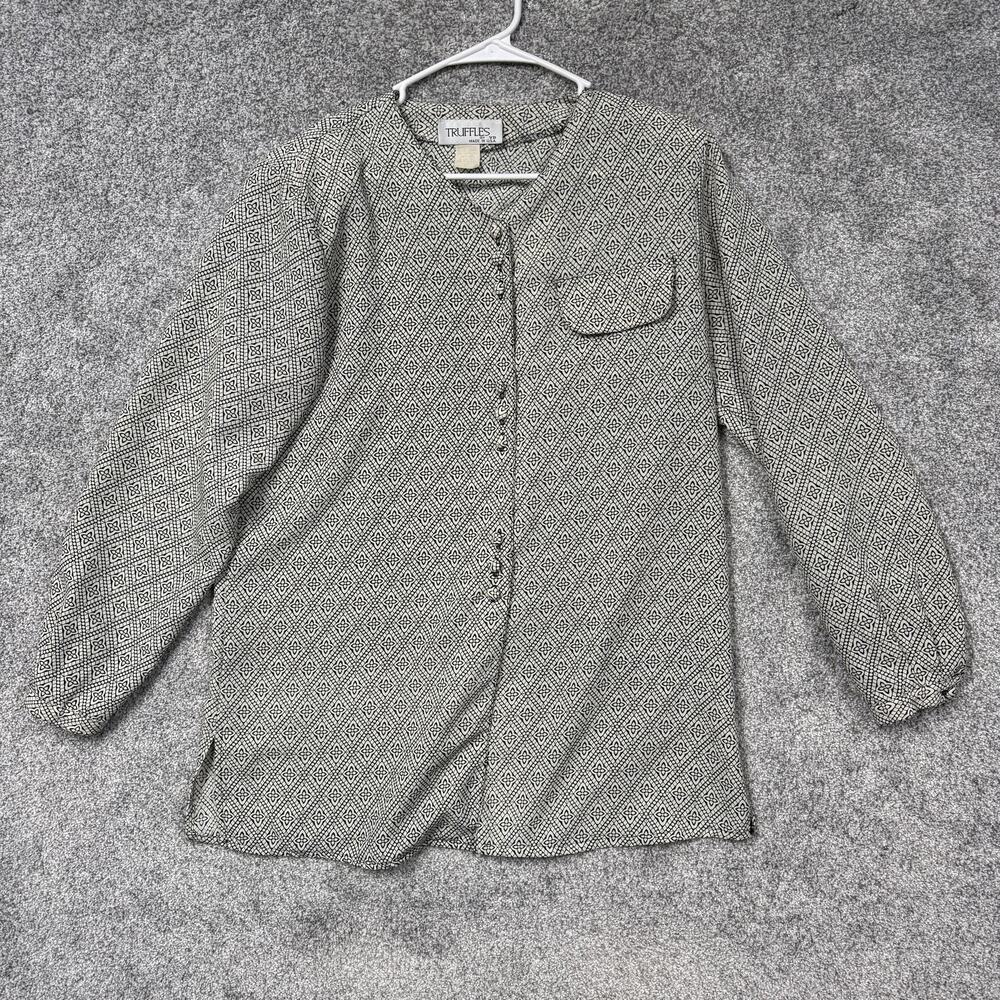 Vintage 80s 90s Truffles Tunic Blouse M Black White Minimalist USA Made Retro
